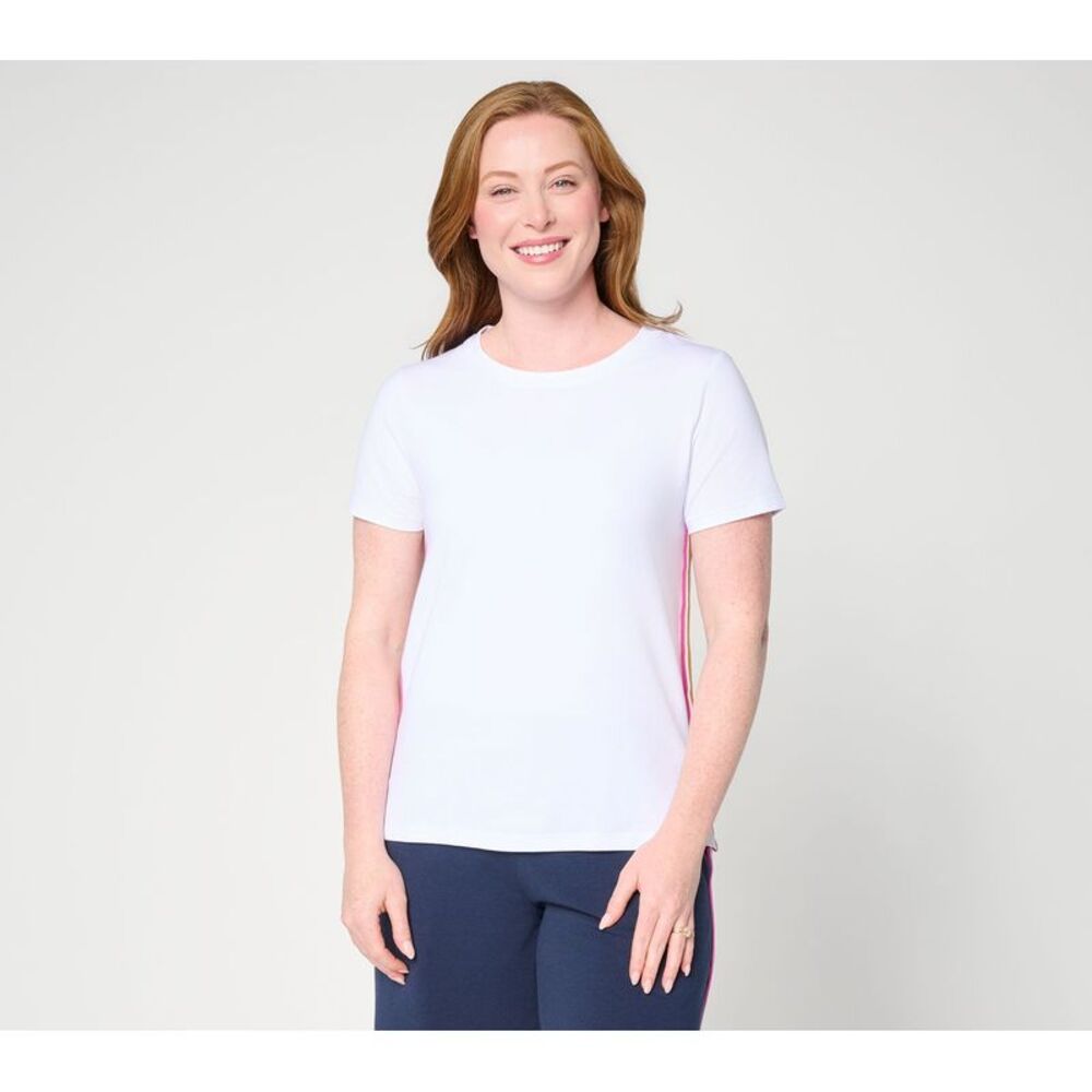 Cuddl Duds Women's Top Plus Sz 1X Cottonwear+ Tape Trim Short White